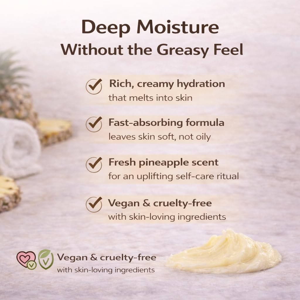 Bella & Bear Vegan Pineapple Body Butter - Travel Size 3.4 oz - Moisturizing & Fresh Scent - görsel 3