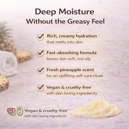 Bella & Bear Vegan Pineapple Body Butter - Travel Size 3.4 oz - Moisturizing & Fresh Scent