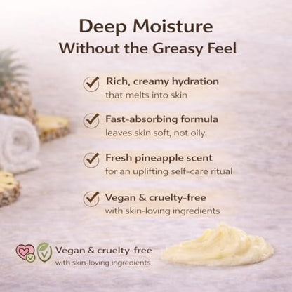Bella & Bear Vegan Pineapple Body Butter - Travel Size 3.4 oz - Moisturizing & Fresh Scent