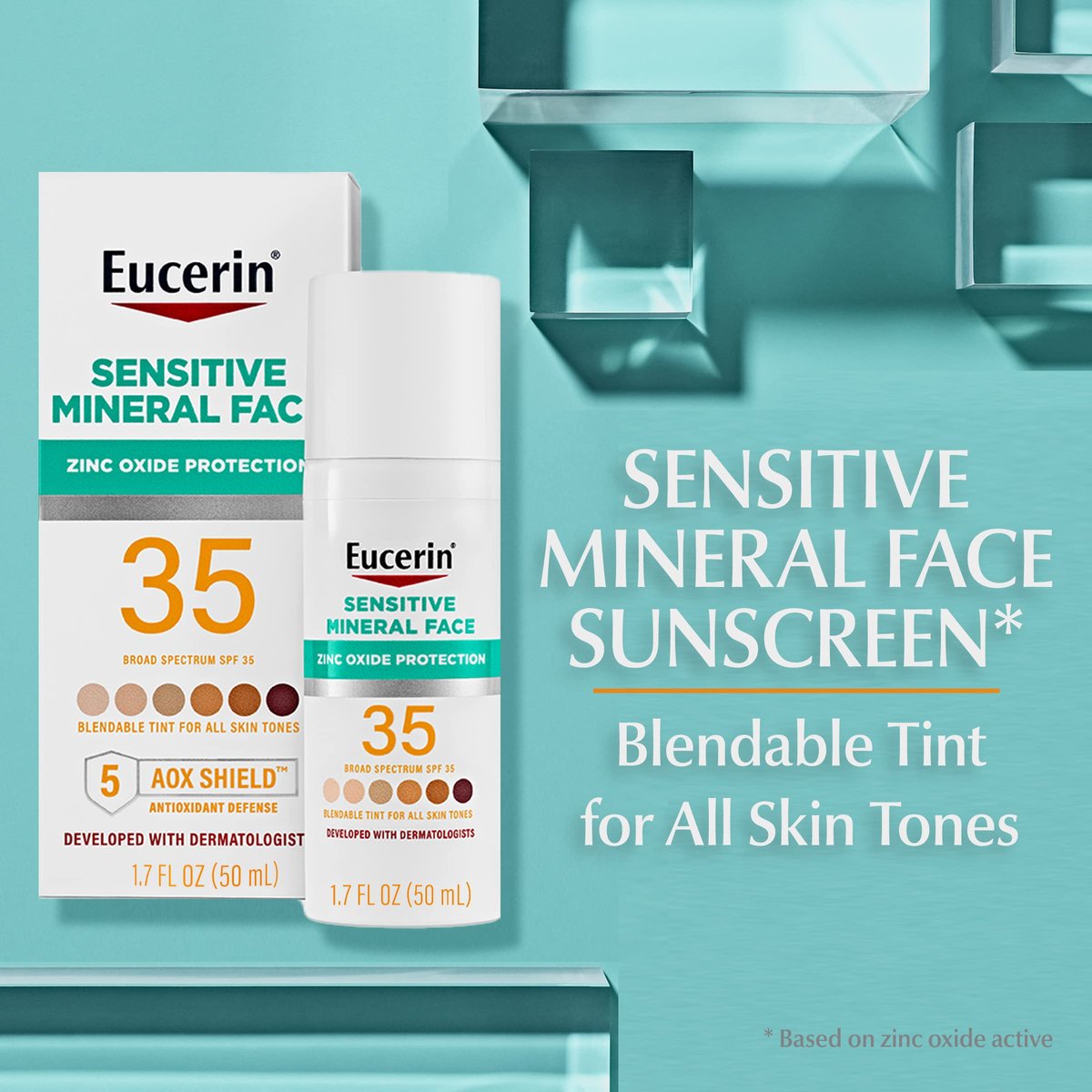 Eucerin Sun Tinted Sensitive Mineral Face Sunscreen Lotion SPF 35, Non-Comedogenic Mineral Sunscreen with Gentle Zinc Oxide Protection for Sensitive Skin, 1.7 Fl Oz Bottle Avelisse