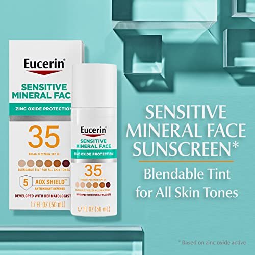 Eucerin Sun Tinted Sensitive Mineral Face Sunscreen Lotion SPF 35, Non-Comedogenic Mineral Sunscreen with Gentle Zinc Oxide Protection for Sensitive Skin, 1.7 Fl Oz Bottle Avelisse