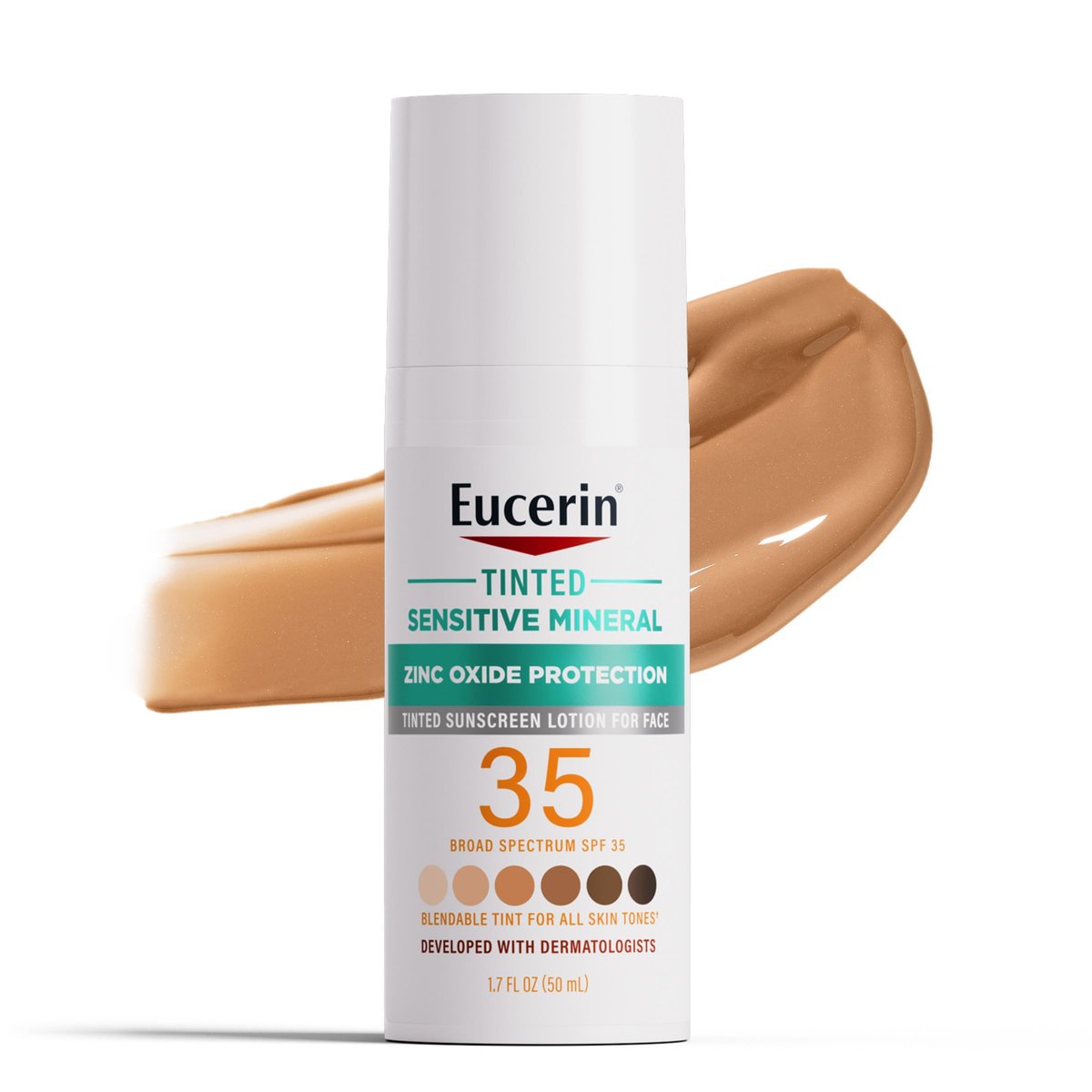 Eucerin Sun Tinted Sensitive Mineral Face Sunscreen Lotion SPF 35, Non-Comedogenic Mineral Sunscreen with Gentle Zinc Oxide Protection for Sensitive Skin, 1.7 Fl Oz Bottle Avelisse