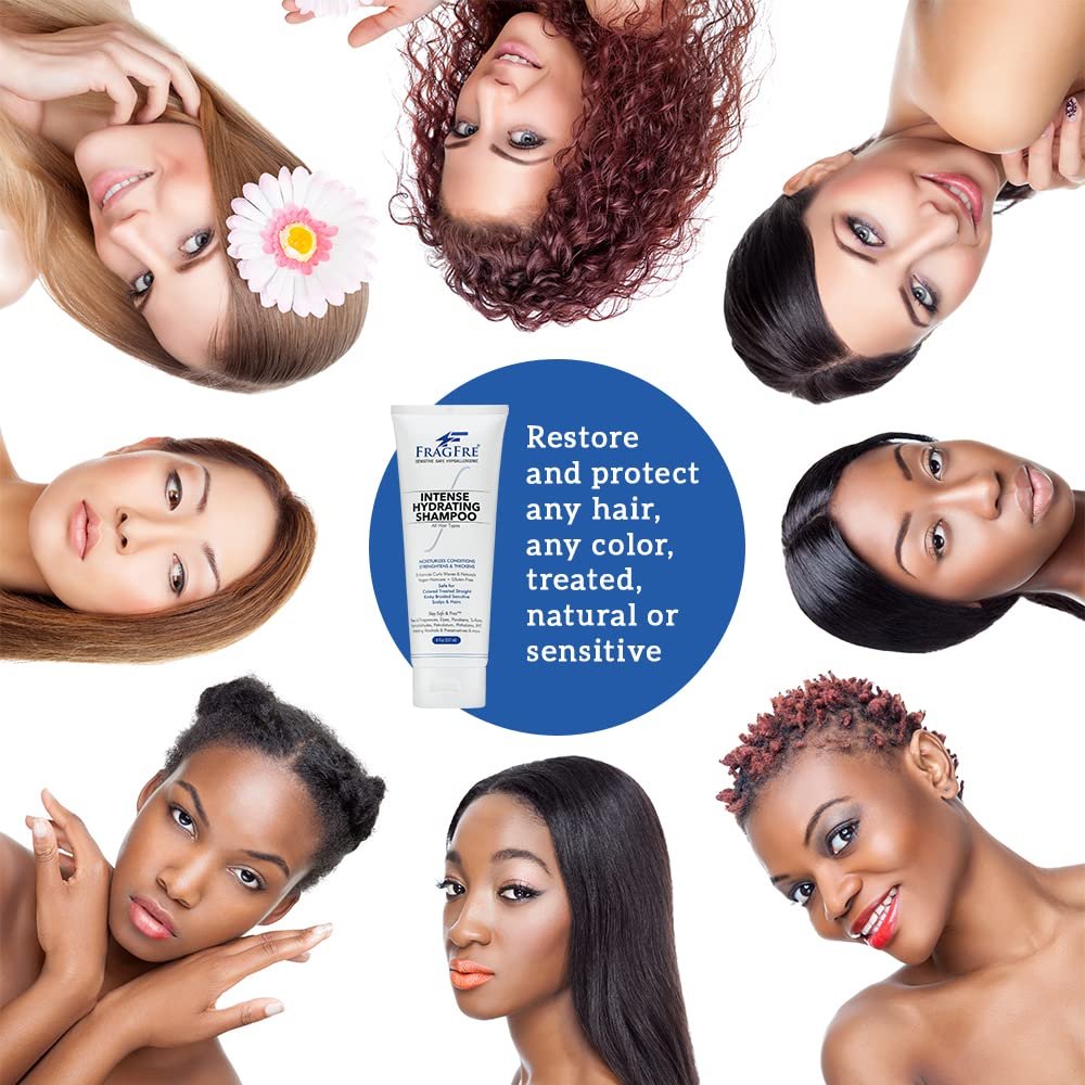 FRAGFRE Intense Hydrating Shampoo 8 oz - Fragrance Free Hypoallergenic Sulfate Free Moisturizing Shampoo for Sensitive Scalps & Color-Treated Hair Avelisse