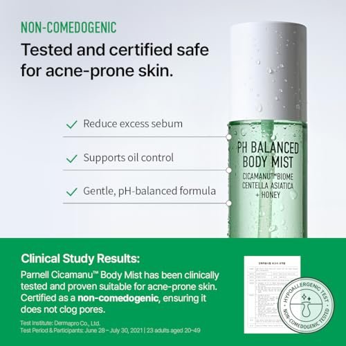 Parnell Cicamanu pH Balanced Body Mist - Centella Asiatica, Hyaluronic Acid, Ceramide, LHA, PHA - Mild Exfoliating, Soothing & Moisturizing Mist for Body (5.07 Fl Oz / 150ml) - görsel 4