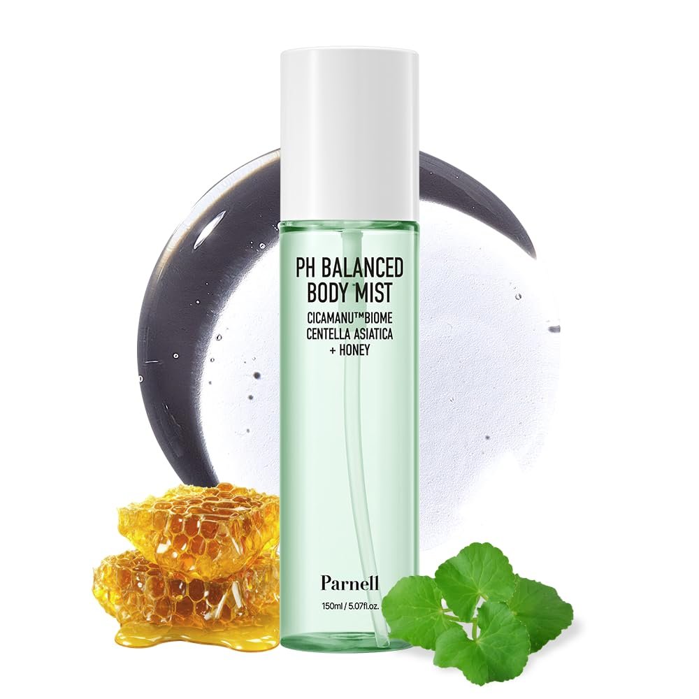 Parnell Cicamanu pH Balanced Body Mist - Centella Asiatica, Hyaluronic Acid, Ceramide, LHA, PHA - Mild Exfoliating, Soothing & Moisturizing Mist for Body (5.07 Fl Oz / 150ml) - görsel 1