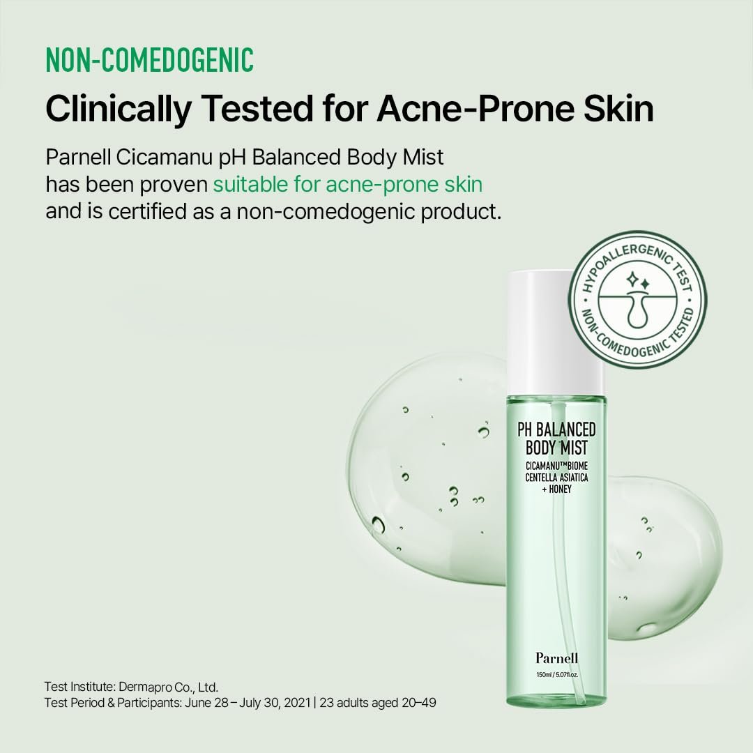 Parnell Cicamanu pH Balanced Body Mist - Centella Asiatica, Hyaluronic Acid, Ceramide, LHA, PHA - Mild Exfoliating, Soothing & Moisturizing Mist for Body (5.07 Fl Oz / 150ml) - görsel 11