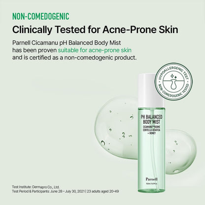 Parnell Cicamanu pH Balanced Body Mist - Centella Asiatica, Hyaluronic Acid, Ceramide, LHA, PHA - Mild Exfoliating, Soothing & Moisturizing Mist for Body (5.07 Fl Oz / 150ml)