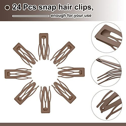 Chinco 24-Pack Double Grip Metal Hair Clips - Brown Snap Barrettes for Women - Salon-Quality Hair Accessories