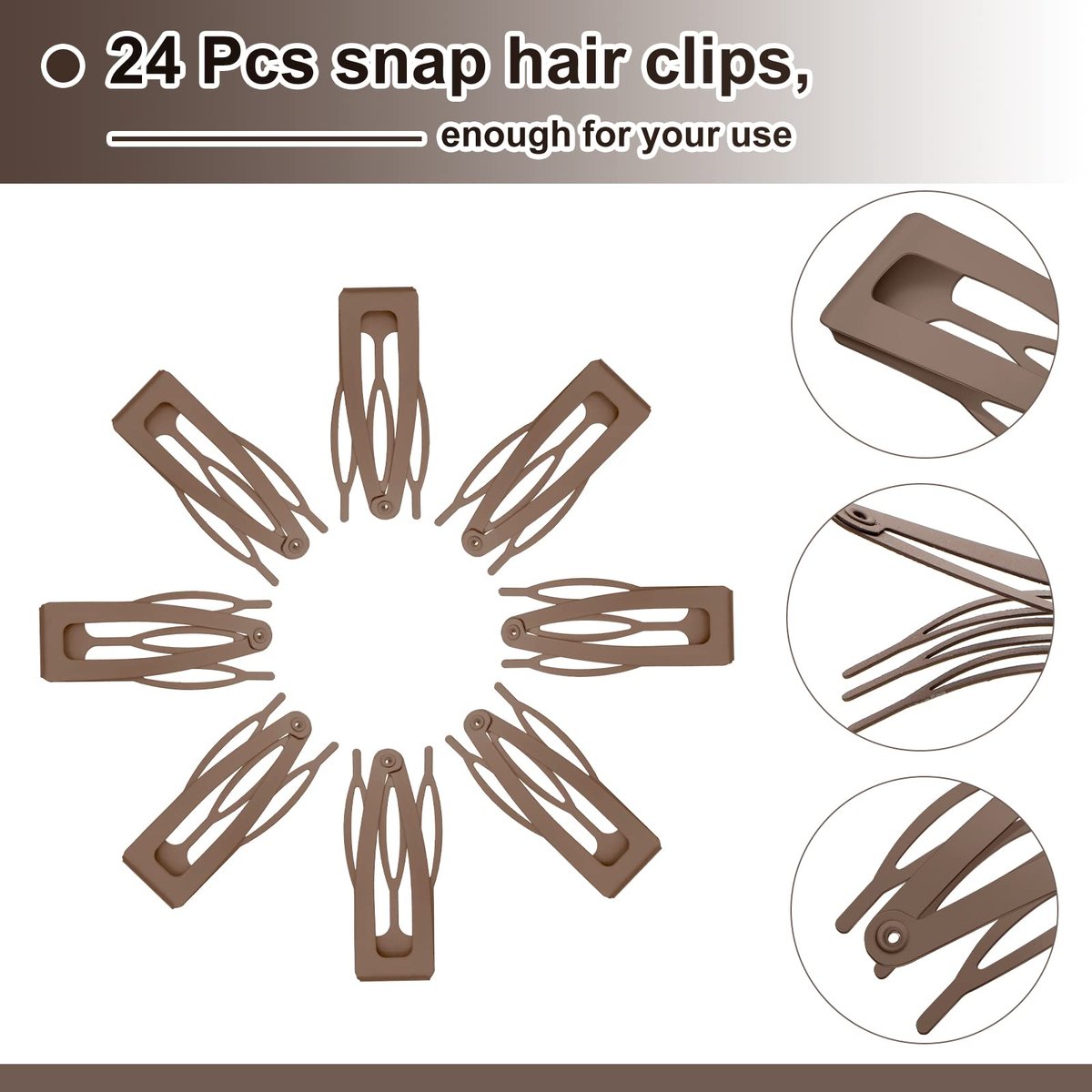 Chinco 24-Pack Double Grip Metal Hair Clips - Brown Snap Barrettes for Women - Salon-Quality Hair Accessories - görsel 5