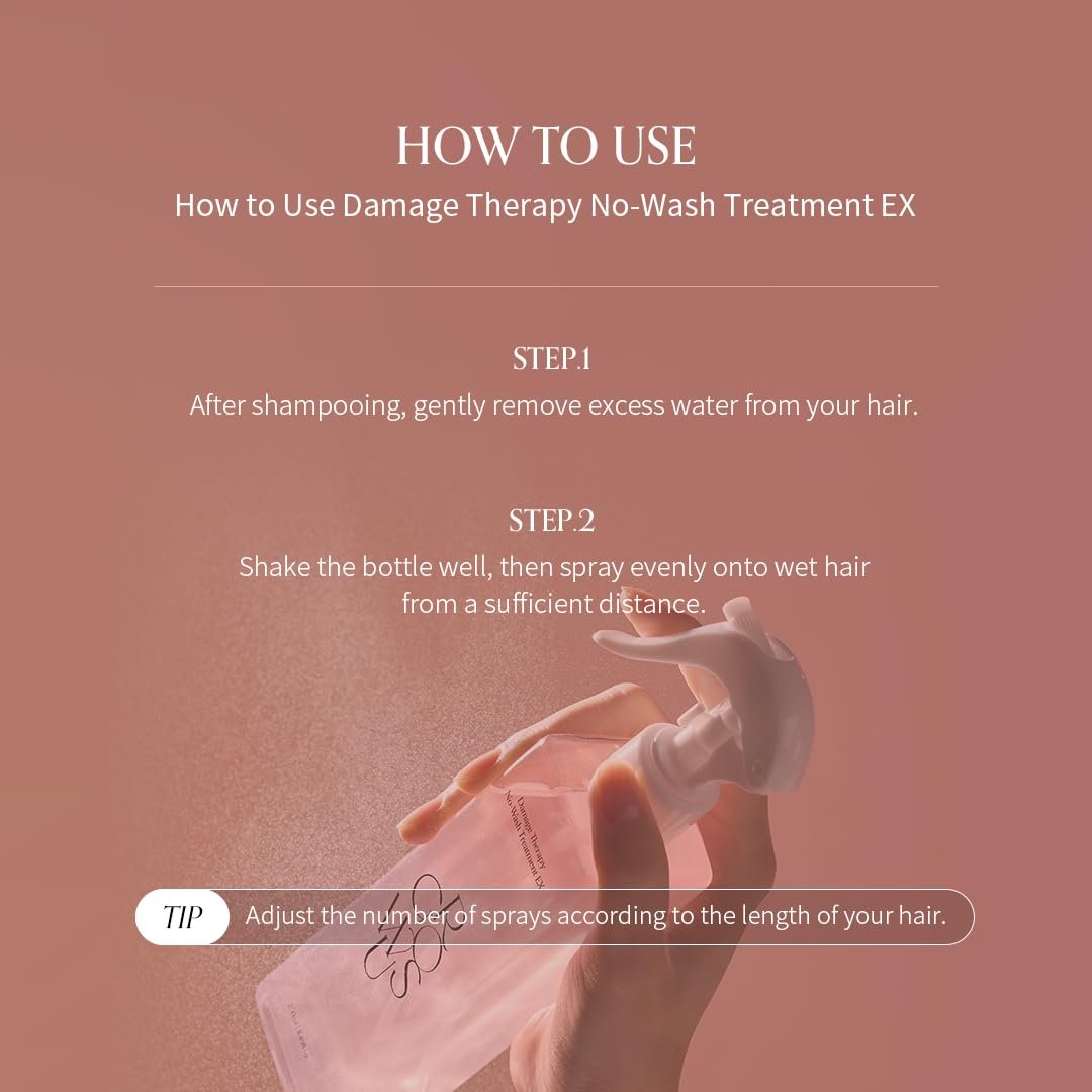 GROWUS Damage Therapy No-Wash Treatment Leave-In Conditioner Spray & Heat Protectant for Dry Damaged Hair - Anti-Frizz Detangler with Pearl Protein, Softness & Radiant Shine, 8.45 fl oz (Due Rose) - görsel 17