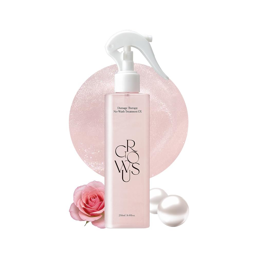 GROWUS Damage Therapy No-Wash Treatment Leave-In Conditioner Spray & Heat Protectant for Dry Damaged Hair - Anti-Frizz Detangler with Pearl Protein, Softness & Radiant Shine, 8.45 fl oz (Due Rose) - görsel 1
