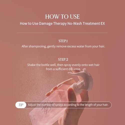 GROWUS Damage Therapy No-Wash Treatment Leave-In Conditioner Spray & Heat Protectant for Dry Damaged Hair - Anti-Frizz Detangler with Pearl Protein, Softness & Radiant Shine, 8.45 fl oz (Due Rose) - görsel 18