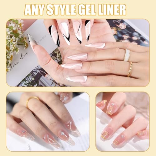 AIBRIT Gel Liner Art Polish Set 10ml - 4 Colors Black White Gold Silver Design Paint with Thin Brush in Bottle for Swirl, Euphoria French Tips Manicure Painting DIY at Home - görsel 7