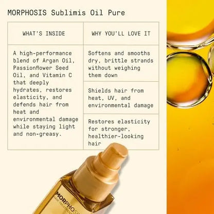 FRAMESI Morphosis Sublimis Pure Hair Oil 3.4 fl oz - Moisturizing & Revitalizing Treatment with Natural Ingredients, Color Safe Avelisse