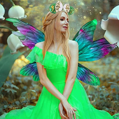 Green Mouse Ears Headband for Women - MADO Fairy Princess Dress Accessory, Fabric Hairband
