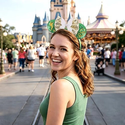 Green Mouse Ears Headband for Women - MADO Fairy Princess Dress Accessory, Fabric Hairband