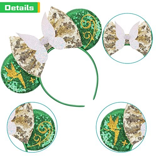 Green Mouse Ears Headband for Women - MADO Fairy Princess Dress Accessory, Fabric Hairband - görsel 3