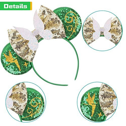 Green Mouse Ears Headband for Women - MADO Fairy Princess Dress Accessory, Fabric Hairband