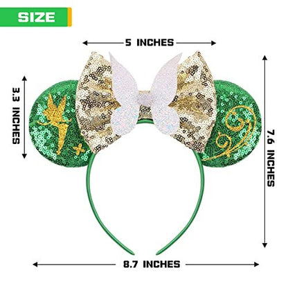 Green Mouse Ears Headband for Women - MADO Fairy Princess Dress Accessory, Fabric Hairband