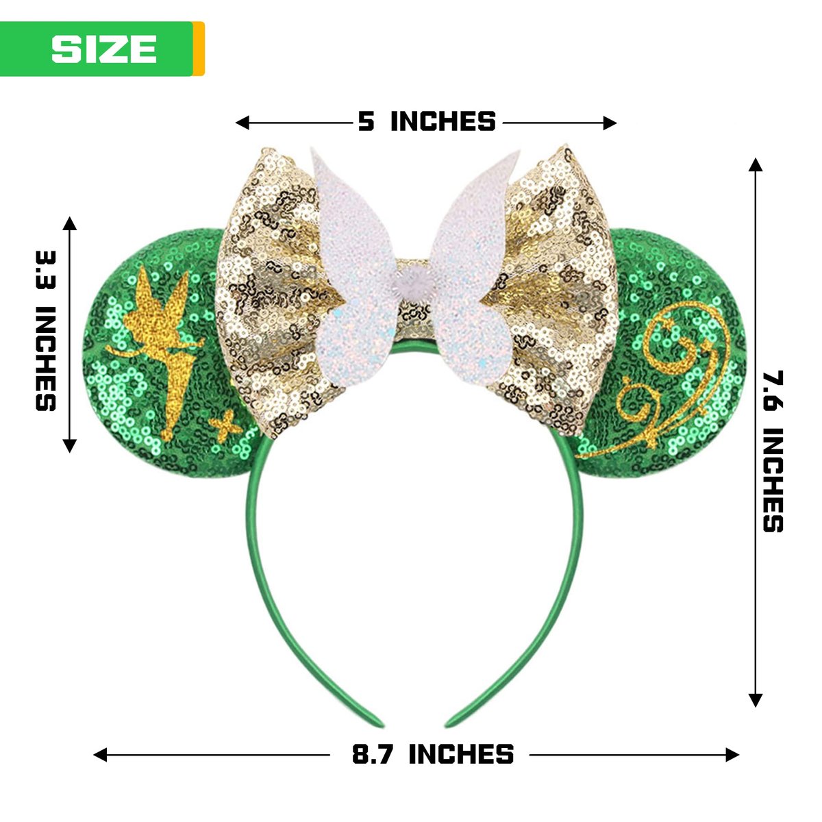 Green Mouse Ears Headband for Women - MADO Fairy Princess Dress Accessory, Fabric Hairband - görsel 6