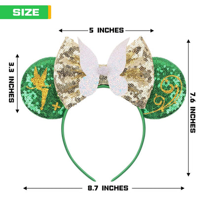 Green Mouse Ears Headband for Women - MADO Fairy Princess Dress Accessory, Fabric Hairband