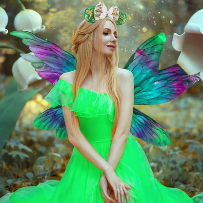 Green Mouse Ears Headband for Women - MADO Fairy Princess Dress Accessory, Fabric Hairband