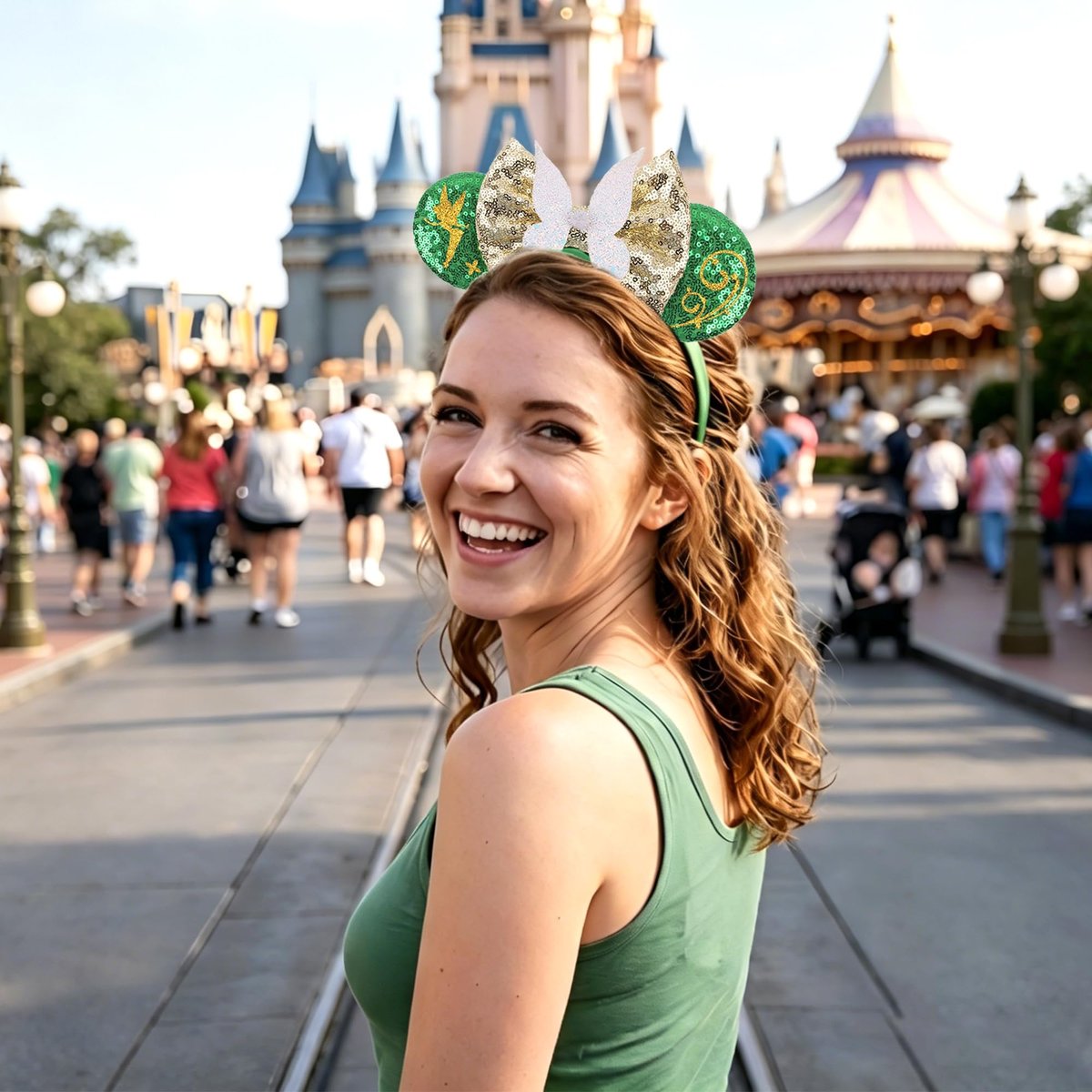 Green Mouse Ears Headband for Women - MADO Fairy Princess Dress Accessory, Fabric Hairband - görsel 12
