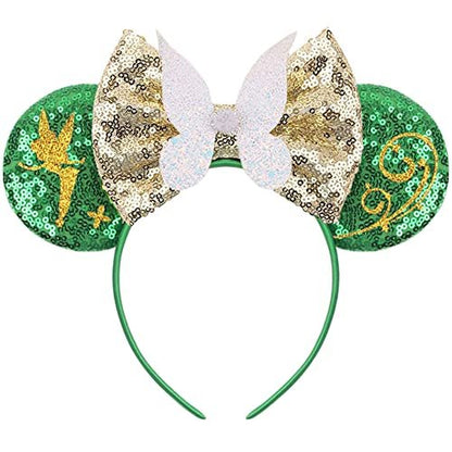 Green Mouse Ears Headband for Women - MADO Fairy Princess Dress Accessory, Fabric Hairband