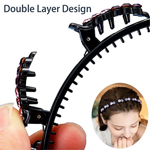 GeoGeoDIY 5-Piece Flower Crystal Hair Band Set - Double Layer Twist Plait Headbands with Clips for Women and Girls - görsel 6
