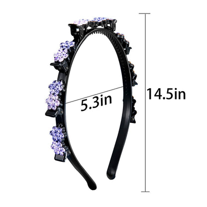 GeoGeoDIY 5-Piece Flower Crystal Hair Band Set - Double Layer Twist Plait Headbands with Clips for Women and Girls