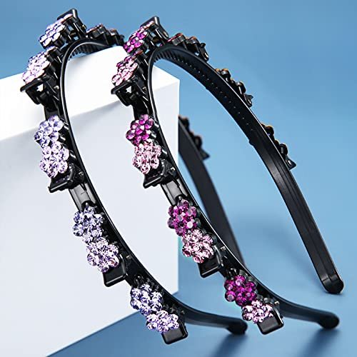 GeoGeoDIY 5-Piece Flower Crystal Hair Band Set - Double Layer Twist Plait Headbands with Clips for Women and Girls - görsel 12