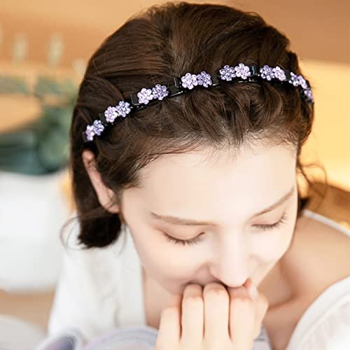 GeoGeoDIY 5-Piece Flower Crystal Hair Band Set - Double Layer Twist Plait Headbands with Clips for Women and Girls - görsel 8