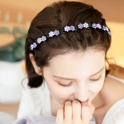 GeoGeoDIY 5-Piece Flower Crystal Hair Band Set - Double Layer Twist Plait Headbands with Clips for Women and Girls