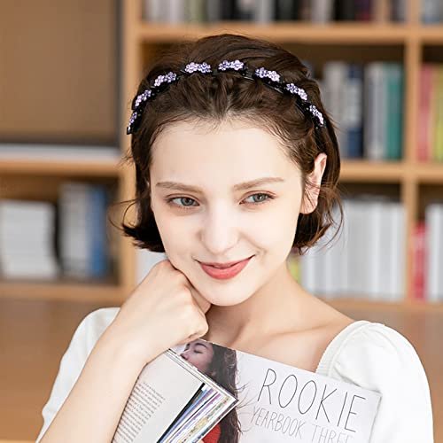 GeoGeoDIY 5-Piece Flower Crystal Hair Band Set - Double Layer Twist Plait Headbands with Clips for Women and Girls - görsel 10