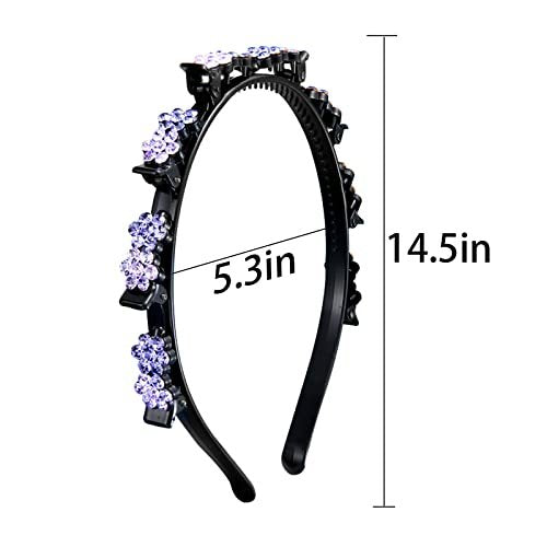 GeoGeoDIY 5-Piece Flower Crystal Hair Band Set - Double Layer Twist Plait Headbands with Clips for Women and Girls - görsel 4