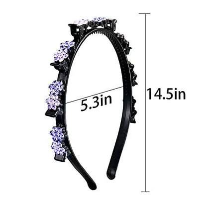GeoGeoDIY 5-Piece Flower Crystal Hair Band Set - Double Layer Twist Plait Headbands with Clips for Women and Girls