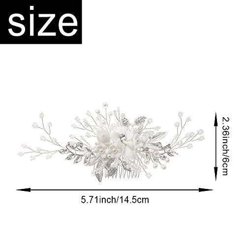 Handmade Silver Bridal Hair Comb Clip - Crystal Flower Hair Vine for Wedding Bridesmaids - görsel 3
