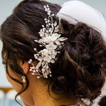 Handmade Silver Bridal Hair Comb Clip - Crystal Flower Hair Vine for Wedding Bridesmaids