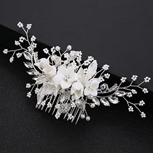 Handmade Silver Bridal Hair Comb Clip - Crystal Flower Hair Vine for Wedding Bridesmaids - görsel 1