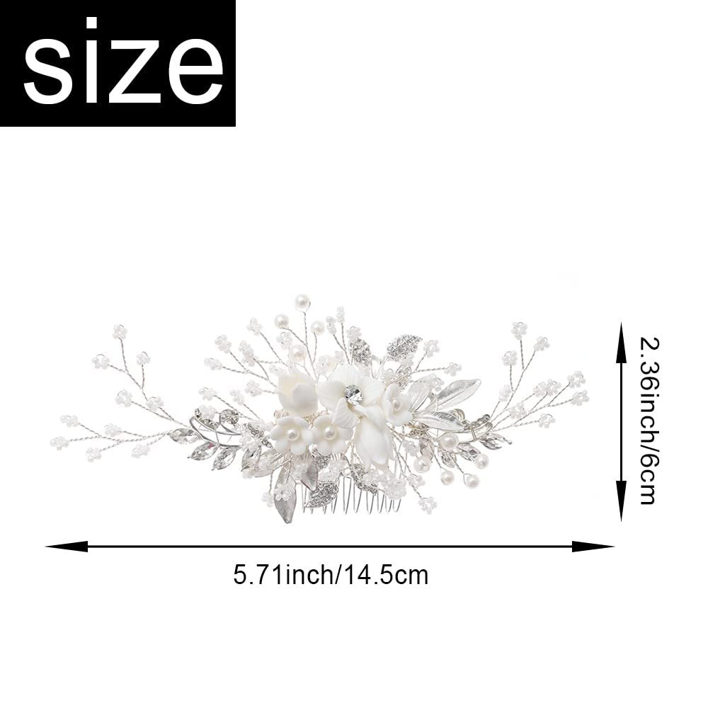 Handmade Silver Bridal Hair Comb Clip - Crystal Flower Hair Vine for Wedding Bridesmaids - görsel 4