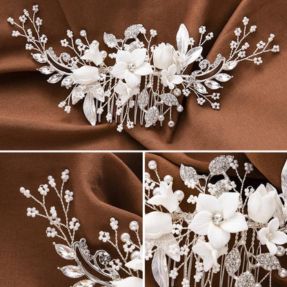 Handmade Silver Bridal Hair Comb Clip - Crystal Flower Hair Vine for Wedding Bridesmaids
