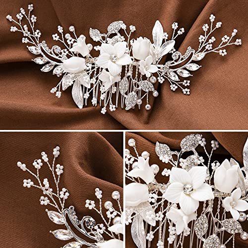 Handmade Silver Bridal Hair Comb Clip - Crystal Flower Hair Vine for Wedding Bridesmaids - görsel 11