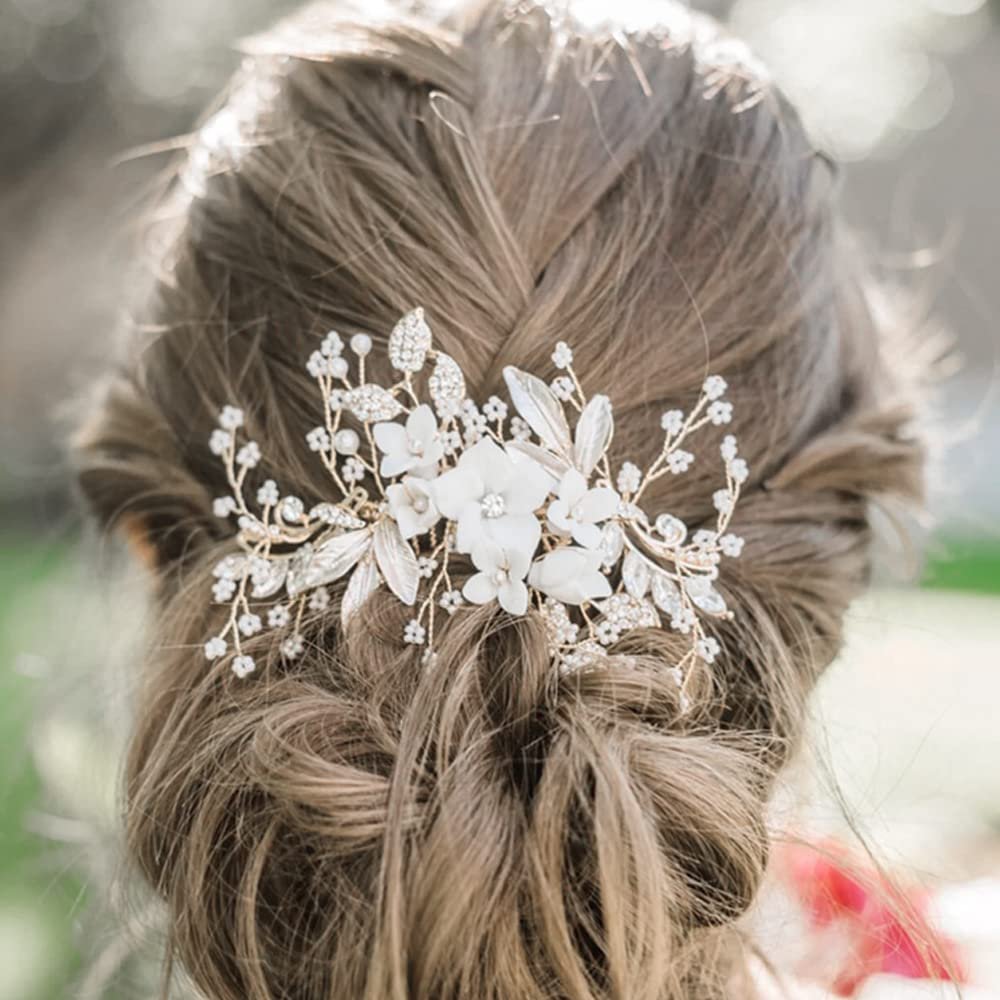Handmade Silver Bridal Hair Comb Clip - Crystal Flower Hair Vine for Wedding Bridesmaids - görsel 8