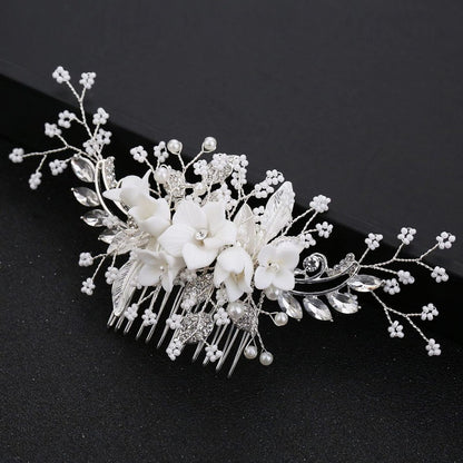 Handmade Silver Bridal Hair Comb Clip - Crystal Flower Hair Vine for Wedding Bridesmaids