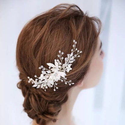 Handmade Silver Bridal Hair Comb Clip - Crystal Flower Hair Vine for Wedding Bridesmaids