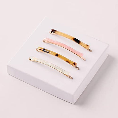 The Hair Edit Marble Bobby Pins - Slim Multicolor Tortoise Acetate Fashion Hair Clips, 4 Pack