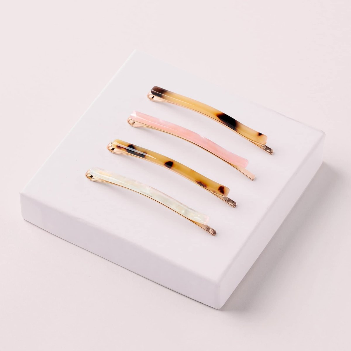 The Hair Edit Marble Bobby Pins - Slim Multicolor Tortoise Acetate Fashion Hair Clips, 4 Pack - görsel 8
