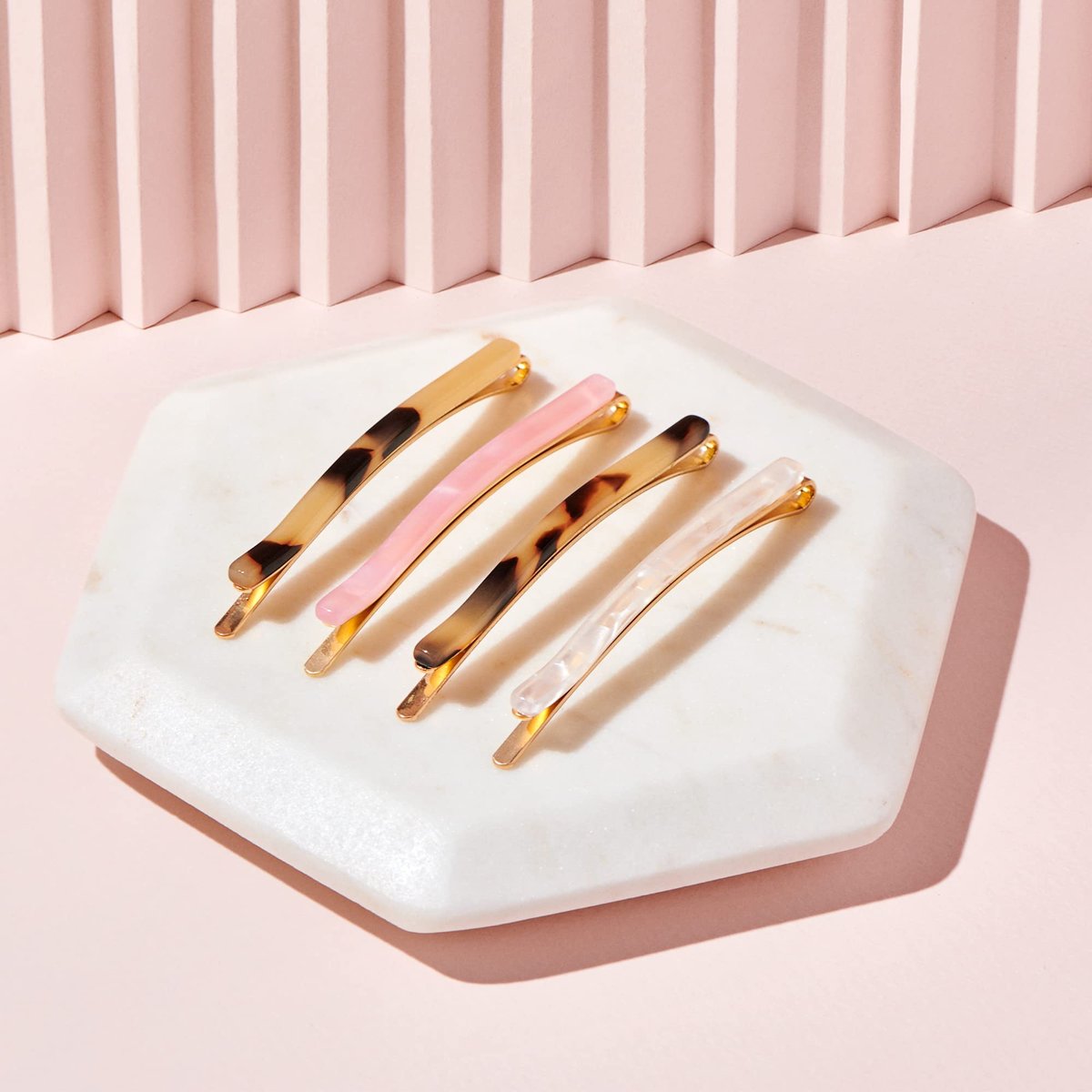 The Hair Edit Marble Bobby Pins - Slim Multicolor Tortoise Acetate Fashion Hair Clips, 4 Pack - görsel 10