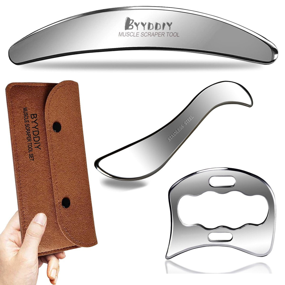 BYYDDIY 3-in-1 Stainless Steel Muscle Scraper Tool Set – Scraping Massage Tools for Physical Therapy, Derma Edge & Gua Sha Massage Avelisse