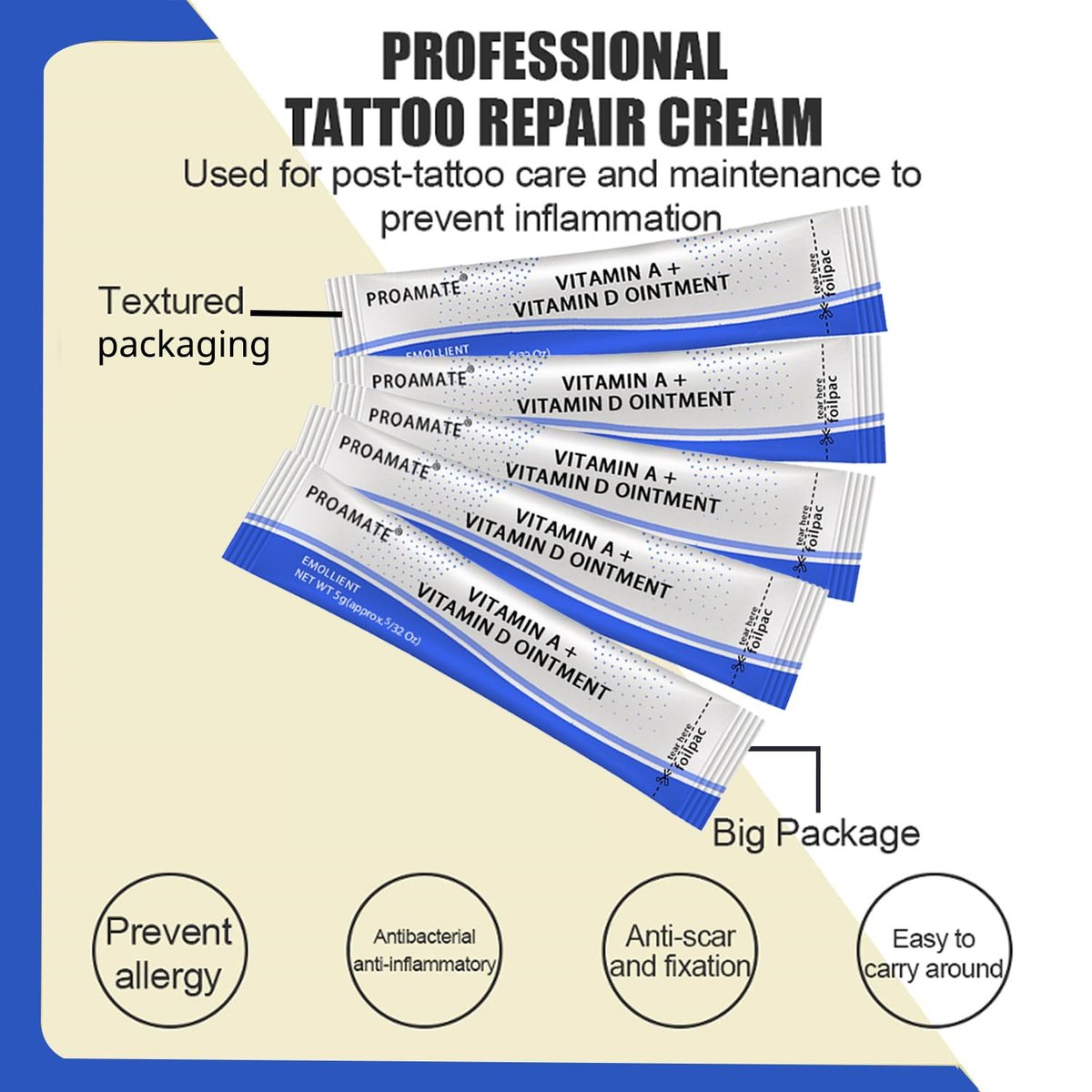 Proamate 50-Pack Tattoo Aftercare Cream & Scar Repair Gel – Microblading Ointment with Vitamin A & D for Healing - görsel 11